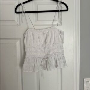 J CREW White Smocked Peplum Top